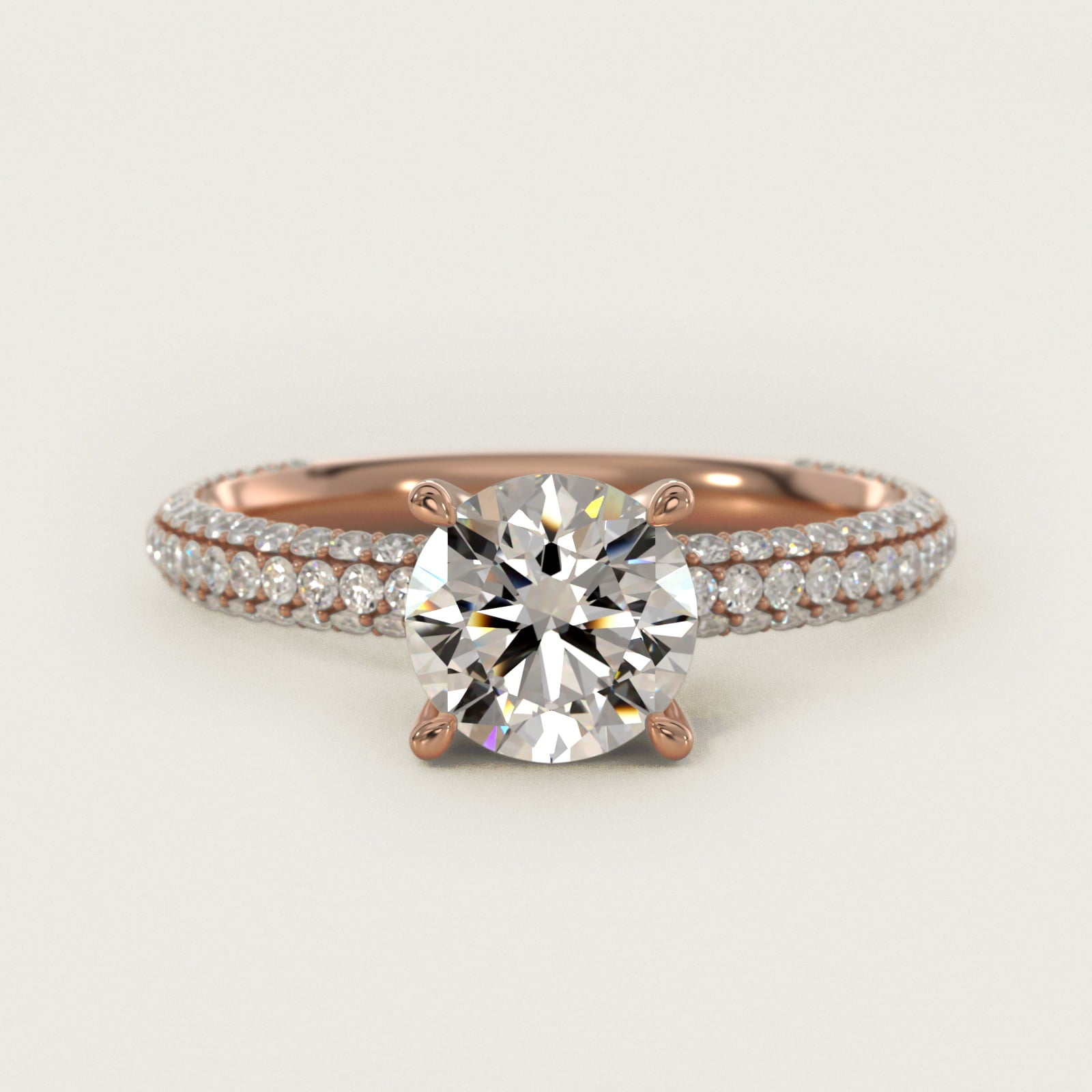 The Gallery Collection™ Rolled MicropavŽ Diamond Engagement Ring in 14k Rose Gold (3/8 ct. tw.) - Round Center