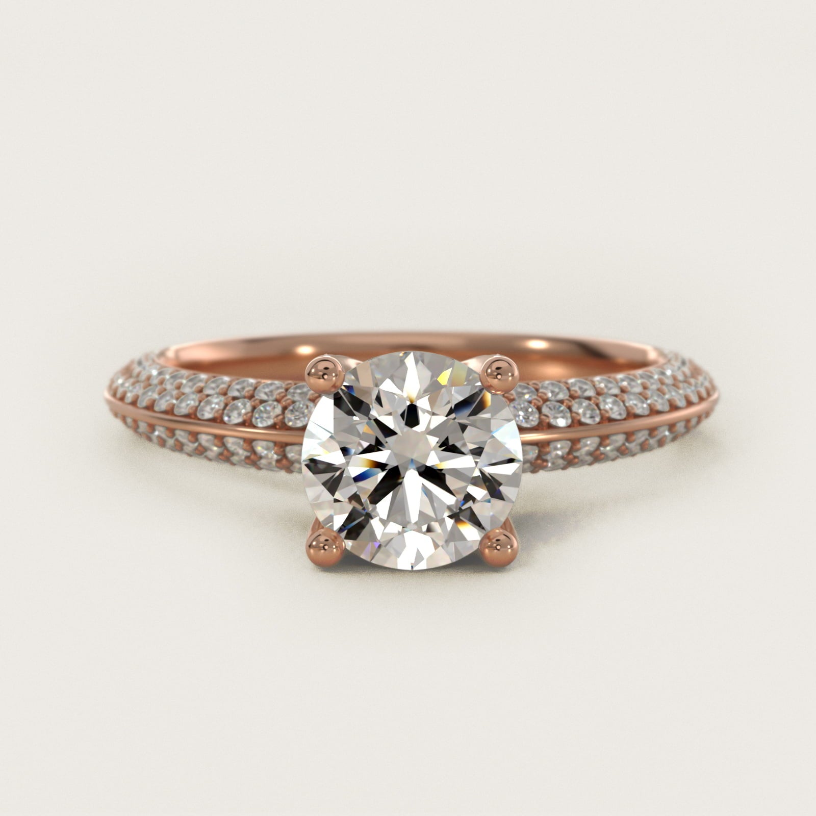 The Gallery Collection™ Knife Edge MicropavŽ Diamond Engagement Ring in 14k Rose Gold (3/8 ct. tw.) - Round Center