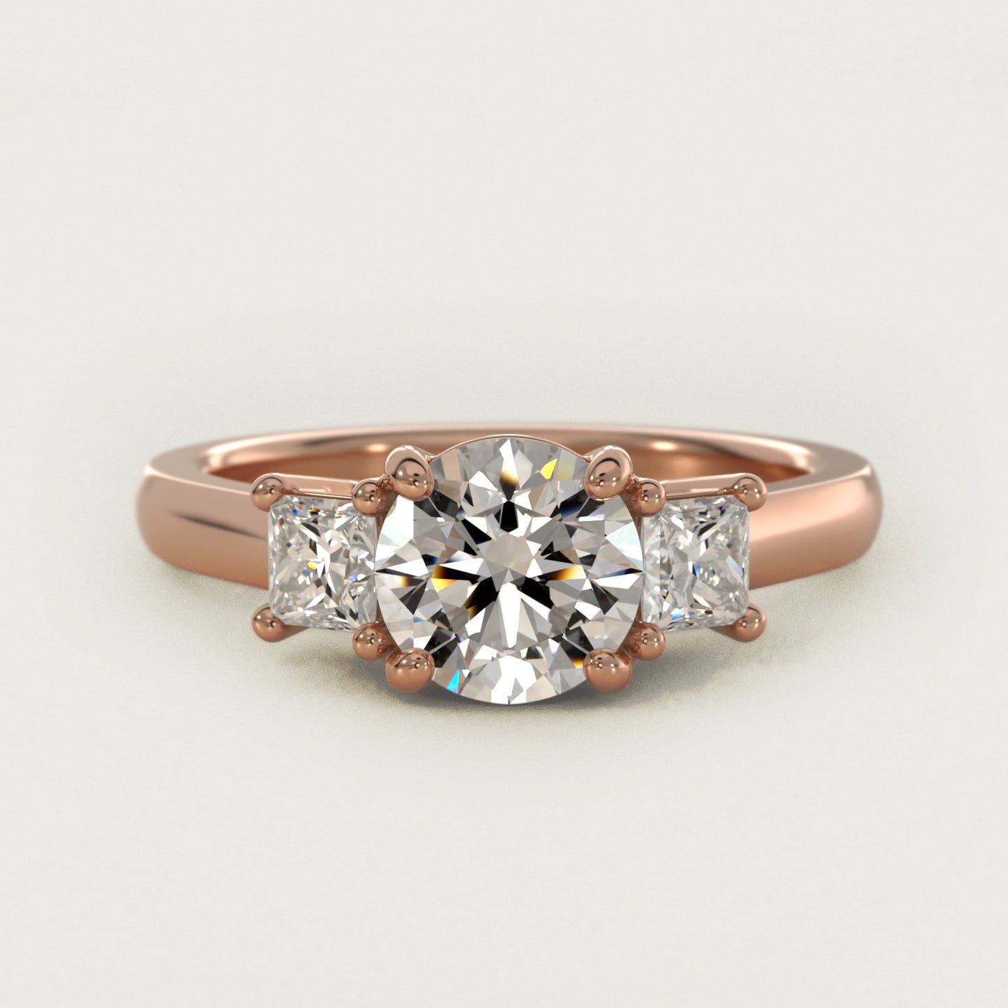 The Gallery Collectionª Princess-Cut Three-Stone Diamond Engagement Ring in 18k Rose Gold (3/8 ct. tw.) - Round Center