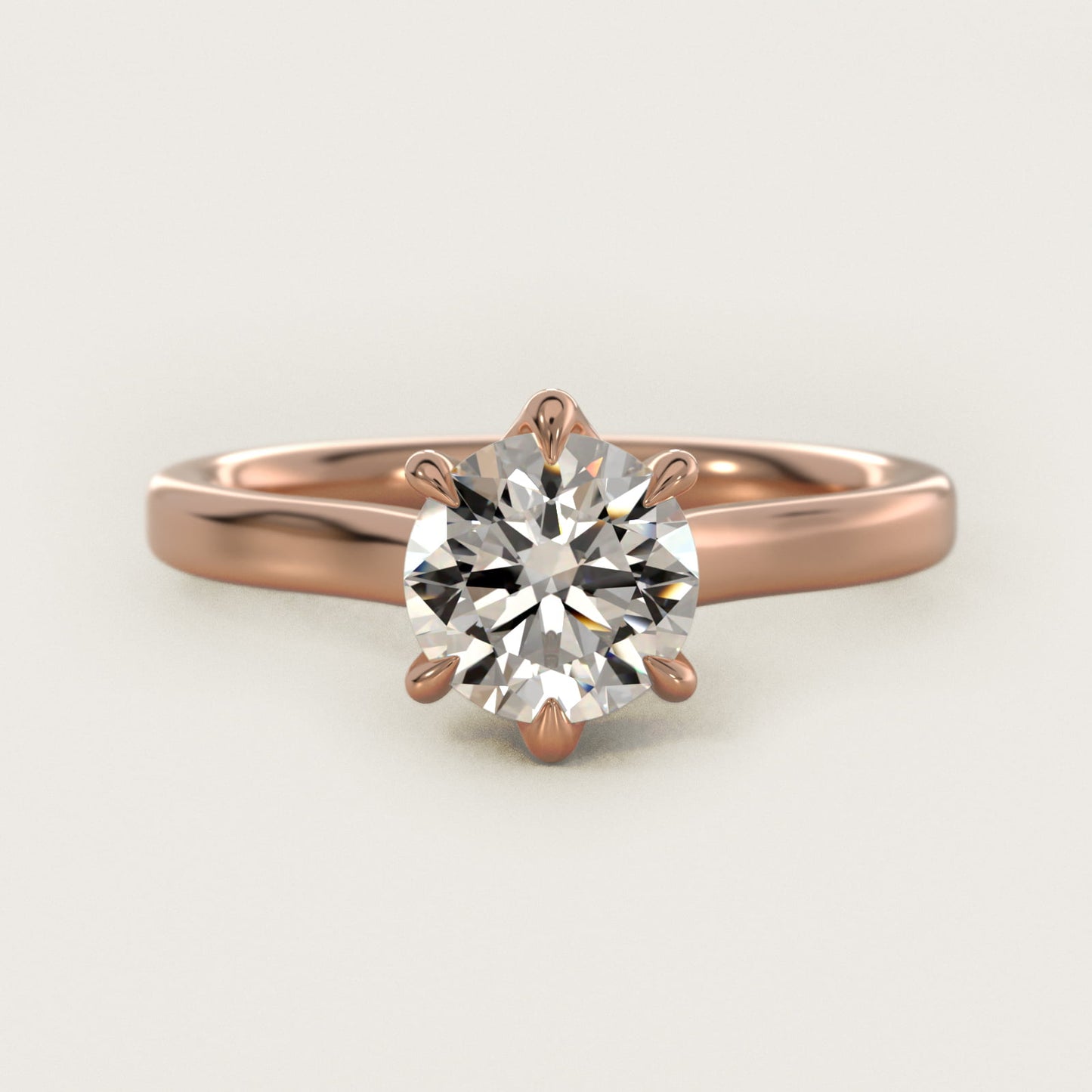 The Gallery Collection Six-Prong Trellis Solitaire Diamond Engagement Ring in 18k Rose Gold - Round Center