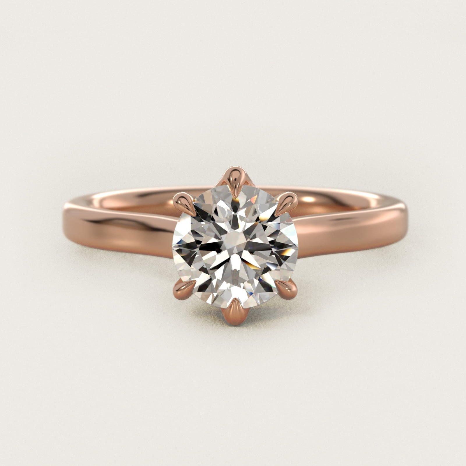 The Gallery Collection Six-Prong Trellis Solitaire Diamond Engagement Ring in 18k Rose Gold - Round Center