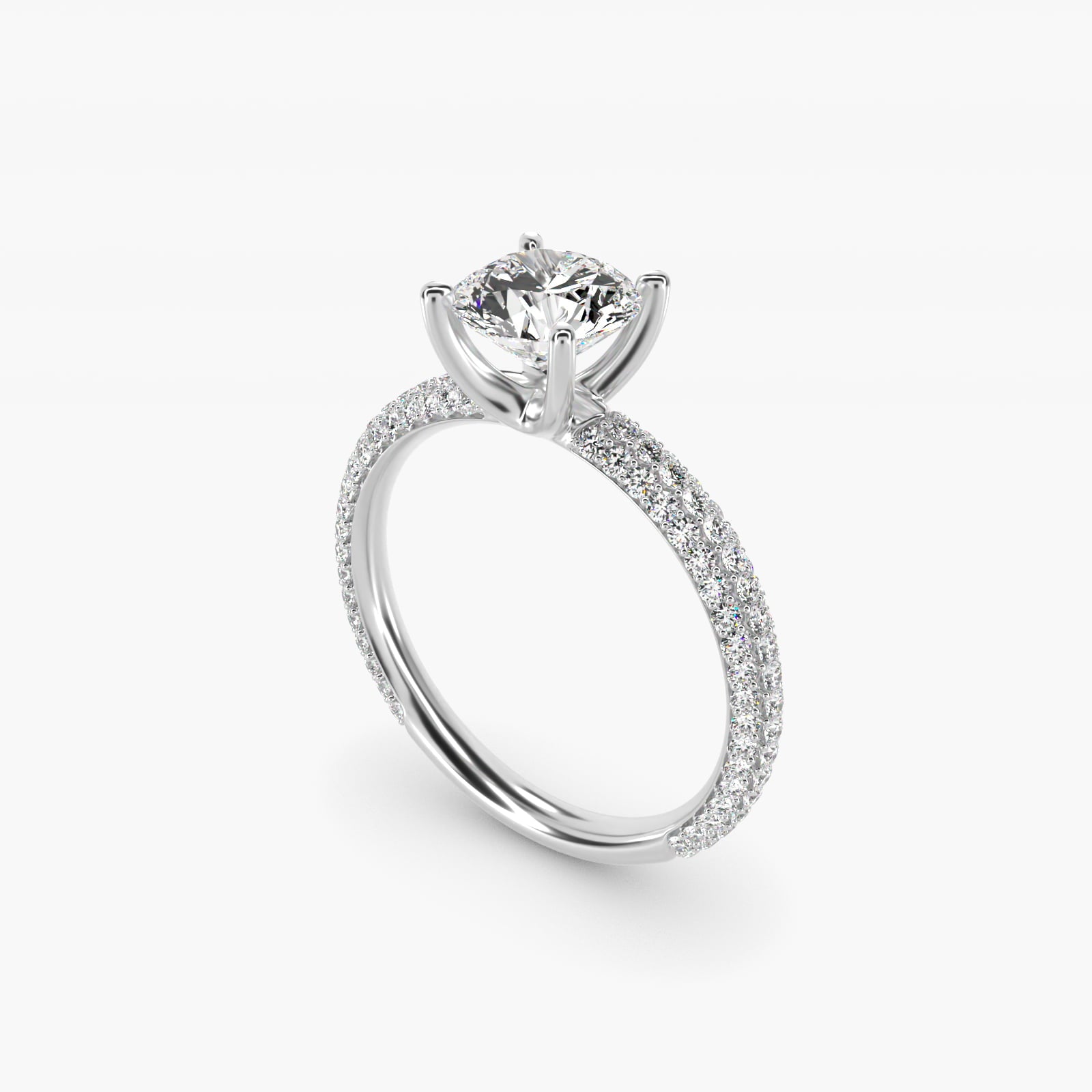 The Gallery Collection™ Rolled MicropavŽ Diamond Engagement Ring in 14k White Gold (3/8 ct. tw.) - Round Center