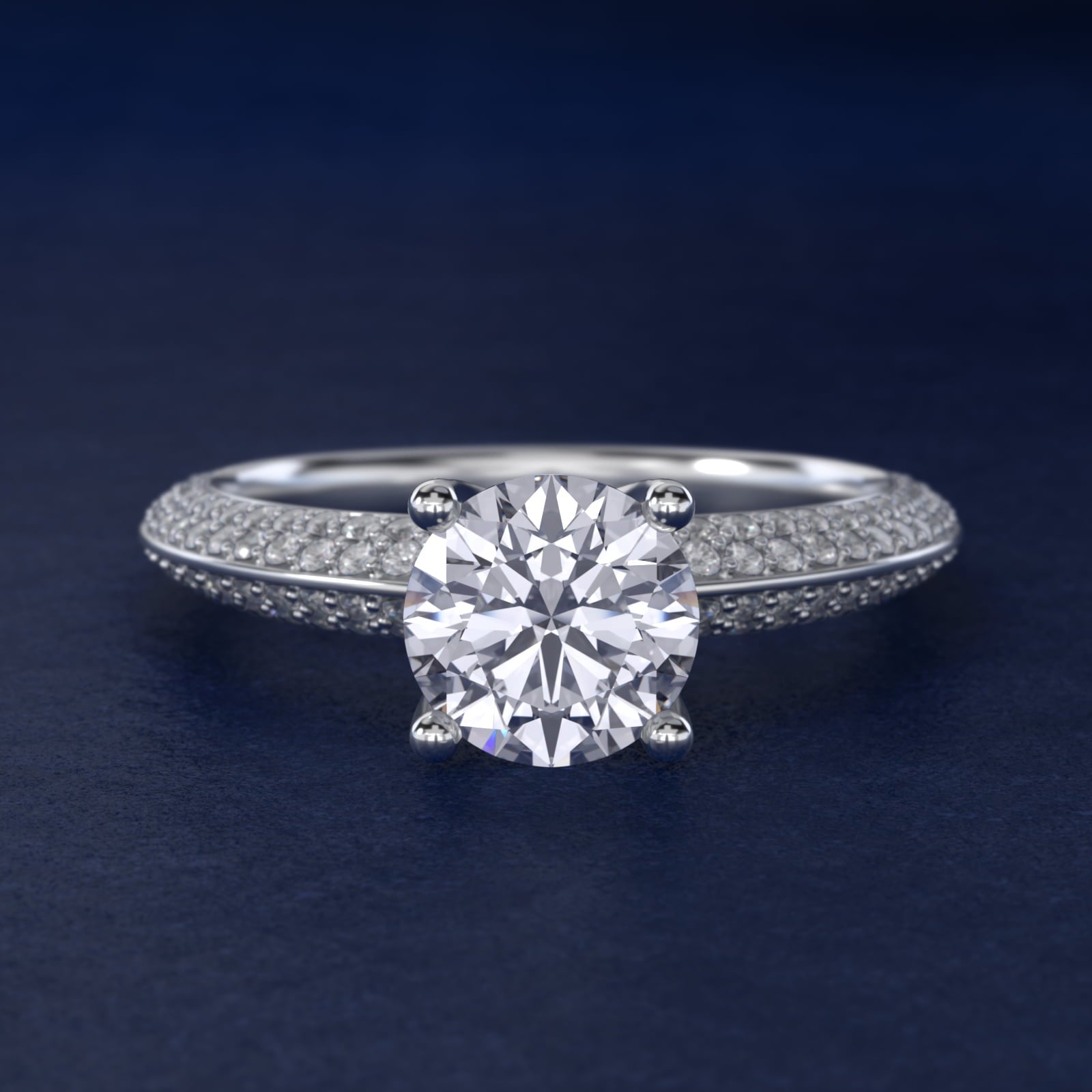 The Gallery Collection™ Knife Edge MicropavŽ Diamond Engagement Ring in 14k White Gold (3/8 ct. tw.) - Round Center
