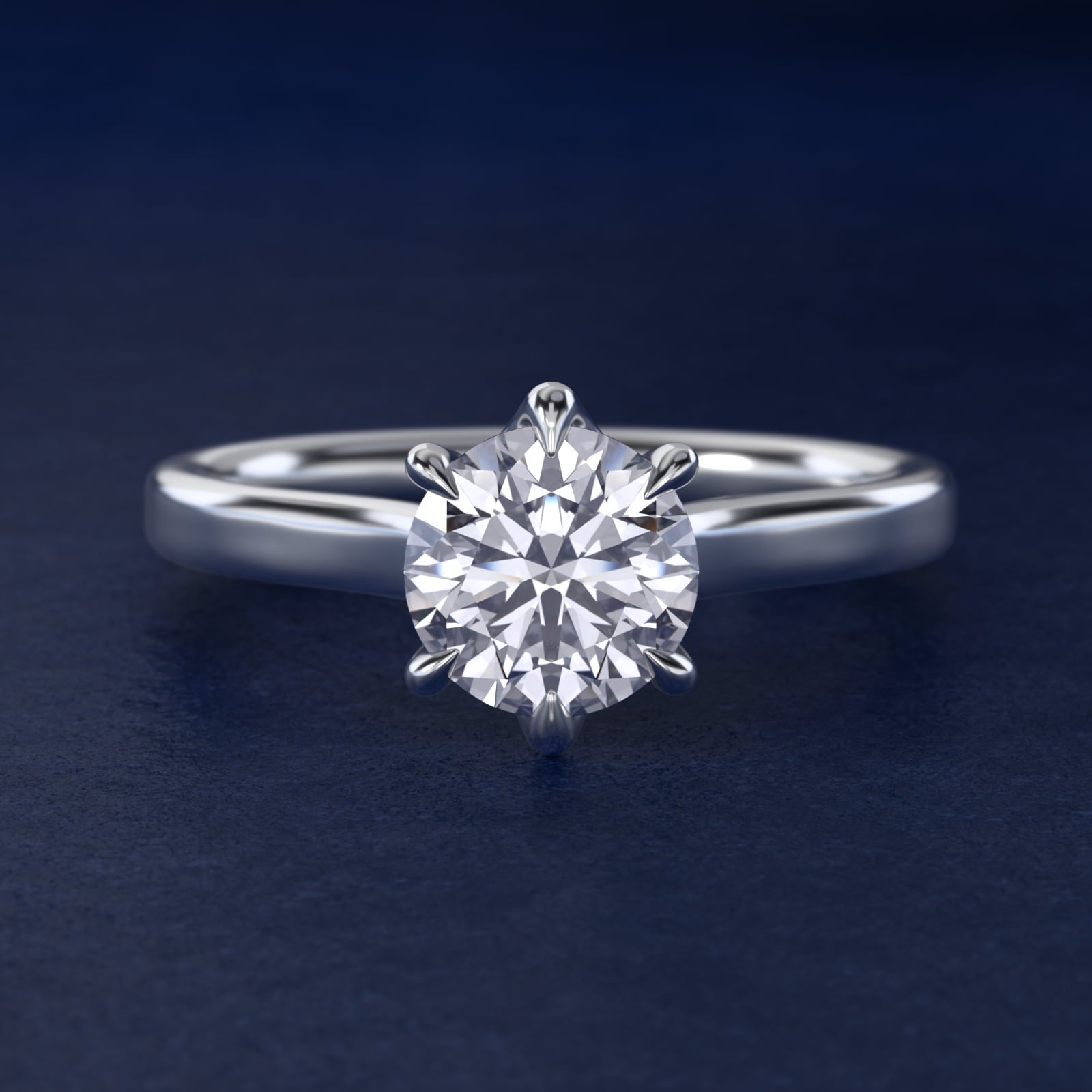 The Gallery Collection Six-Prong Trellis Solitaire Diamond Engagement Ring in 14k White Gold - Round Center