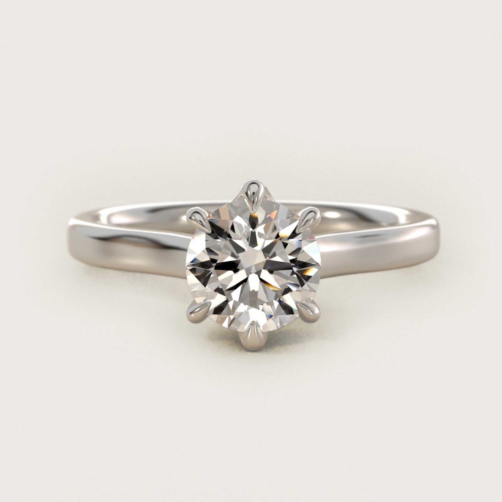 The Gallery Collection Six-Prong Trellis Solitaire Diamond Engagement Ring in 18k White Gold - Round Center