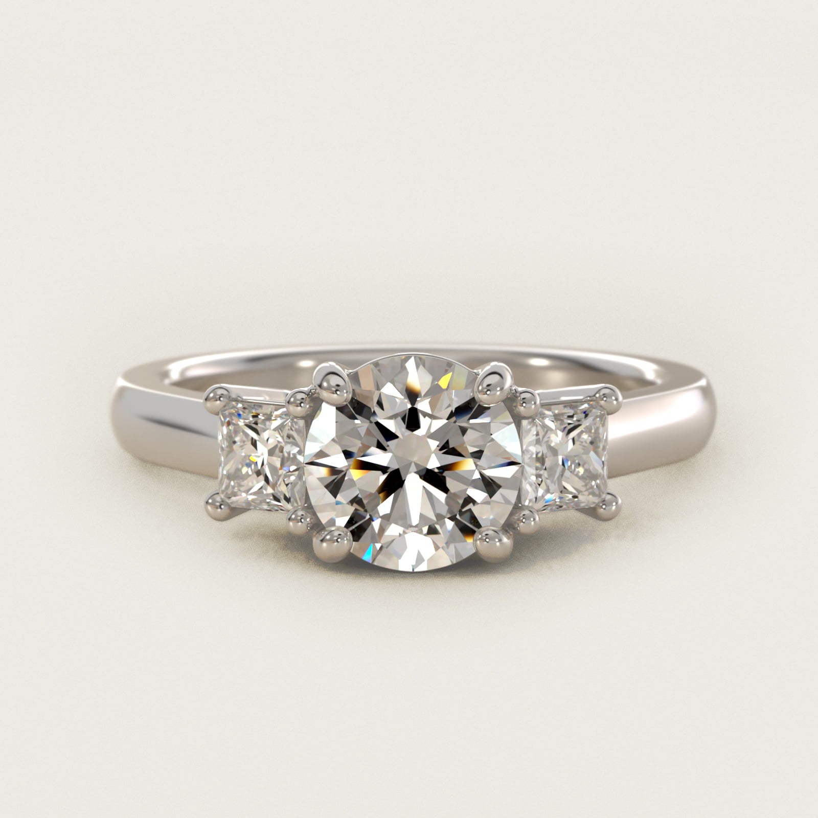 The Gallery Collectionª Princess-Cut Three-Stone Diamond Engagement Ring in 18k White Gold (3/8 ct. tw.) - Round Center