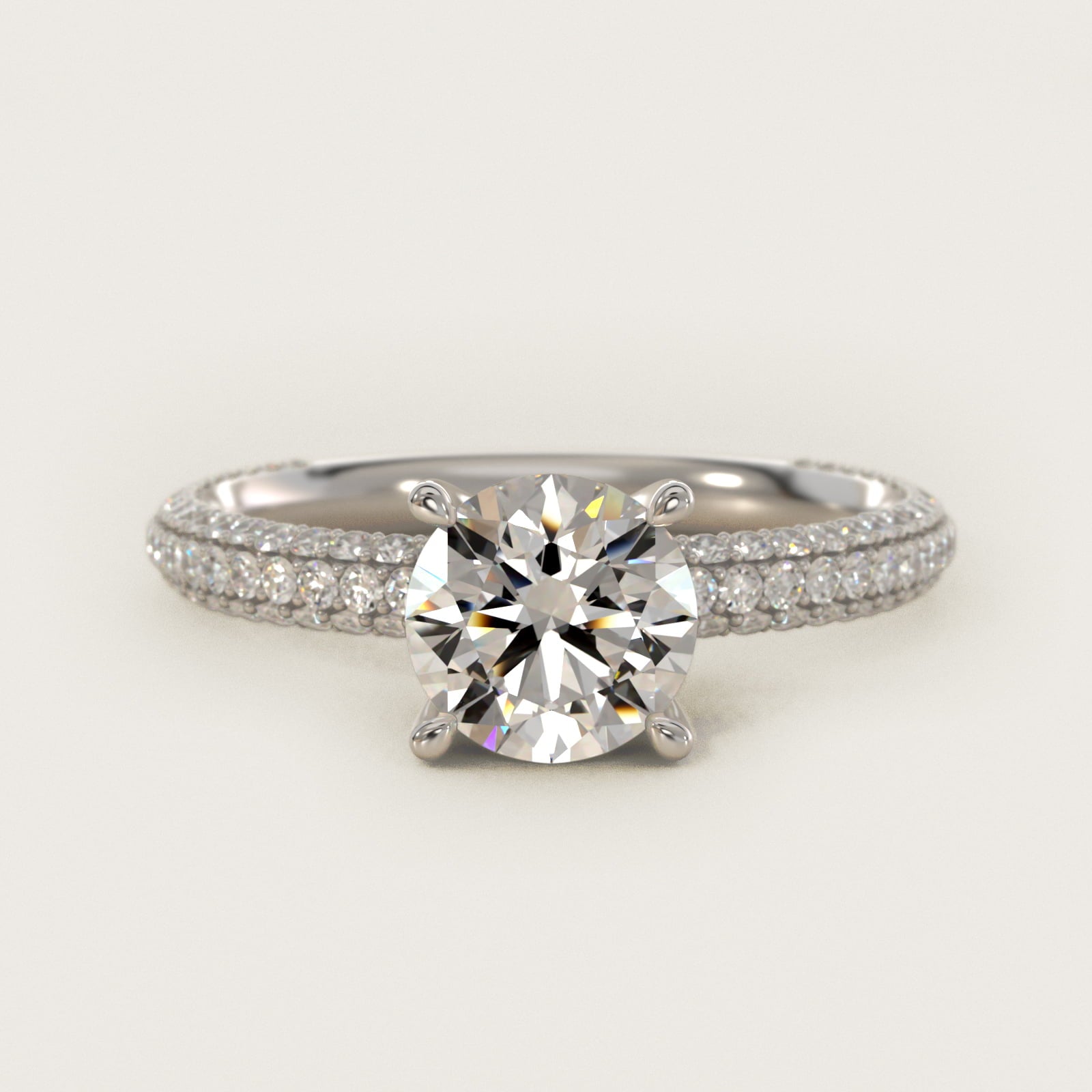 The Gallery Collection™ Rolled MicropavŽ Diamond Engagement Ring in 14k White Gold (3/8 ct. tw.) - Round Center