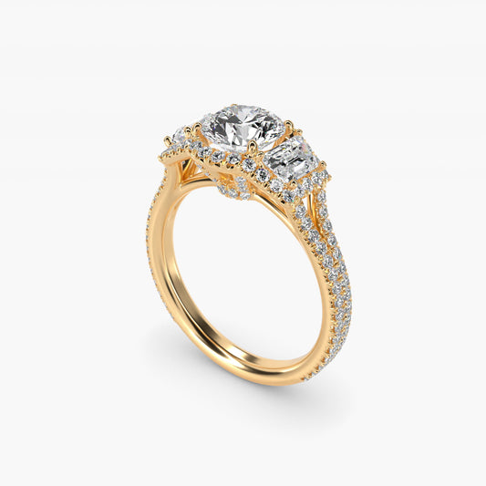 The Gallery Collection™ Vintage Three Stone Trapezoid Diamond Engagement Ring 14k Yellow Gold - Round Center