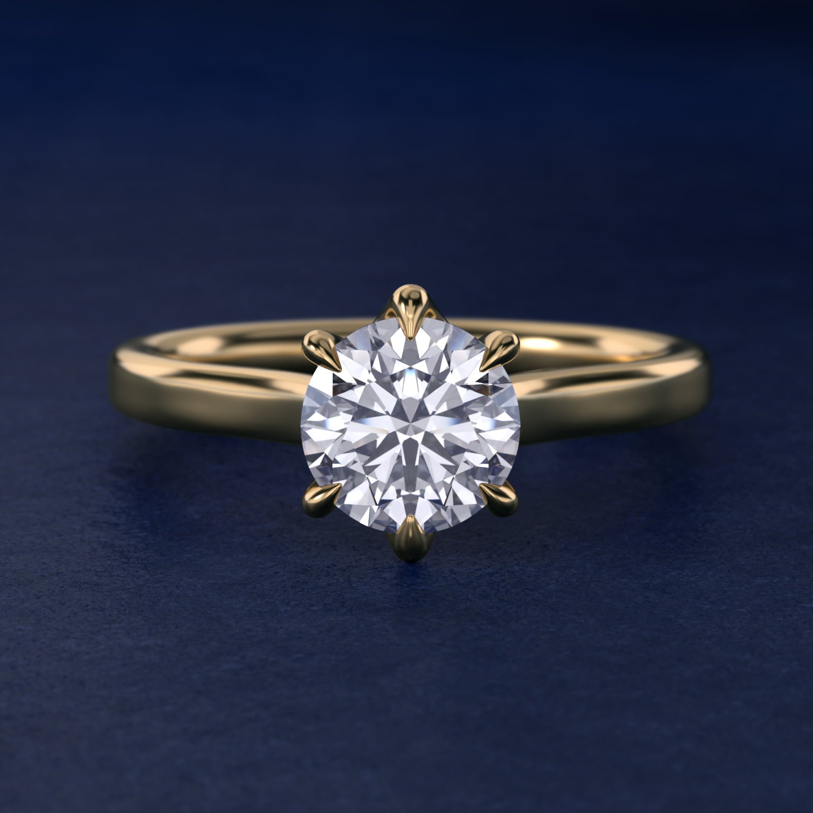 The Gallery Collection Six-Prong Trellis Solitaire Diamond Engagement Ring in 18k Yellow Gold - Round Center