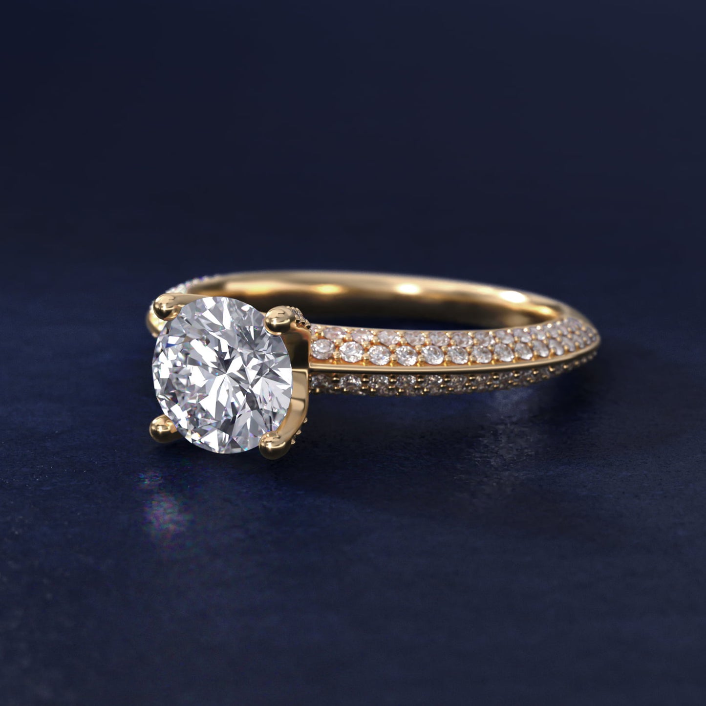 The Gallery Collection™ Knife Edge MicropavŽ Diamond Engagement Ring in 14K Yellow Gold (3/8 ct. tw.) - Round Center