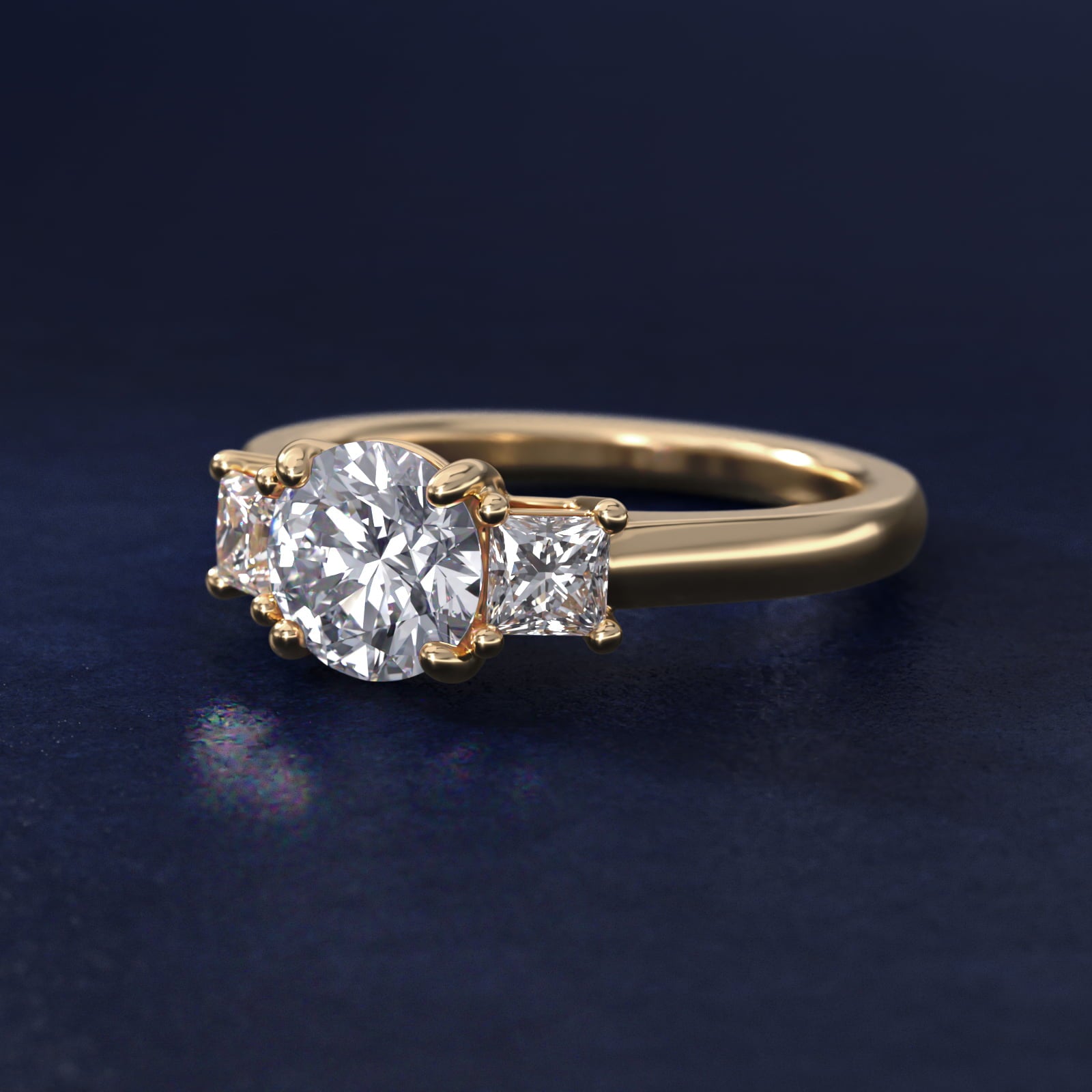The Gallery Collectionª Princess-Cut Three-Stone Diamond Engagement Ring in 18k Yellow Gold (3/8 ct. tw.) - Round Center