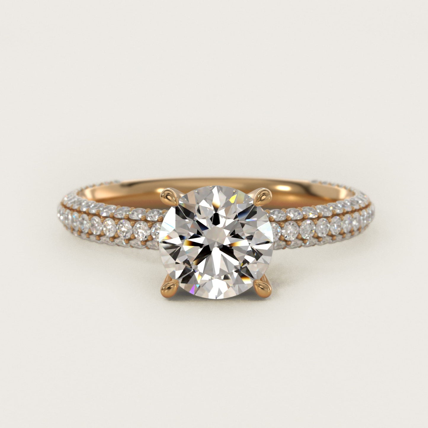 The Gallery Collection™ Rolled MicropavŽ Diamond Engagement Ring in 14K Yellow Gold (3/8 ct. tw.) - Round Center