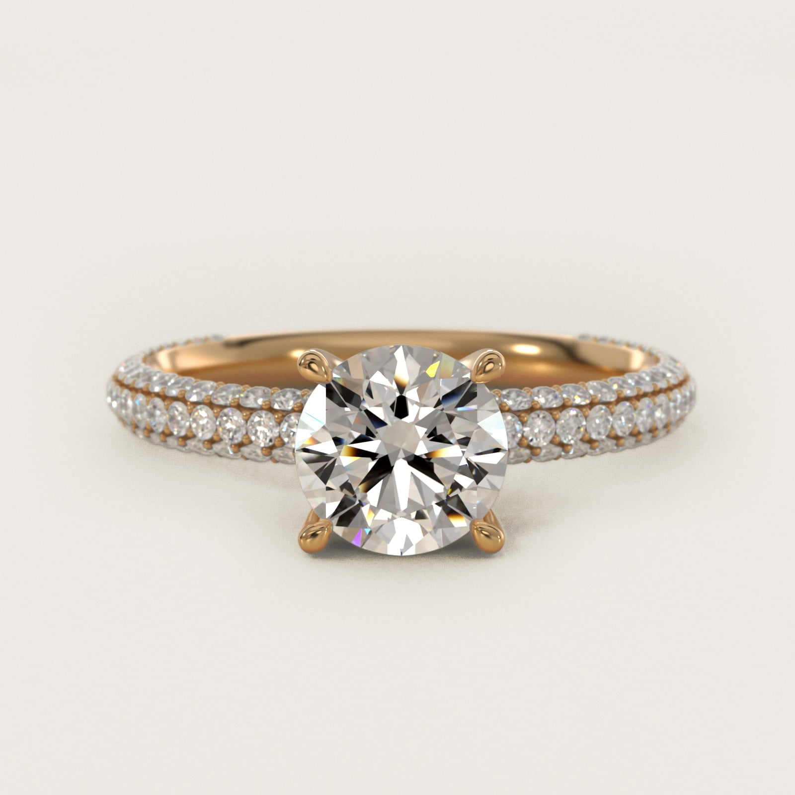 The Gallery Collection™ Rolled MicropavŽ Diamond Engagement Ring in 14K Yellow Gold (3/8 ct. tw.) - Round Center