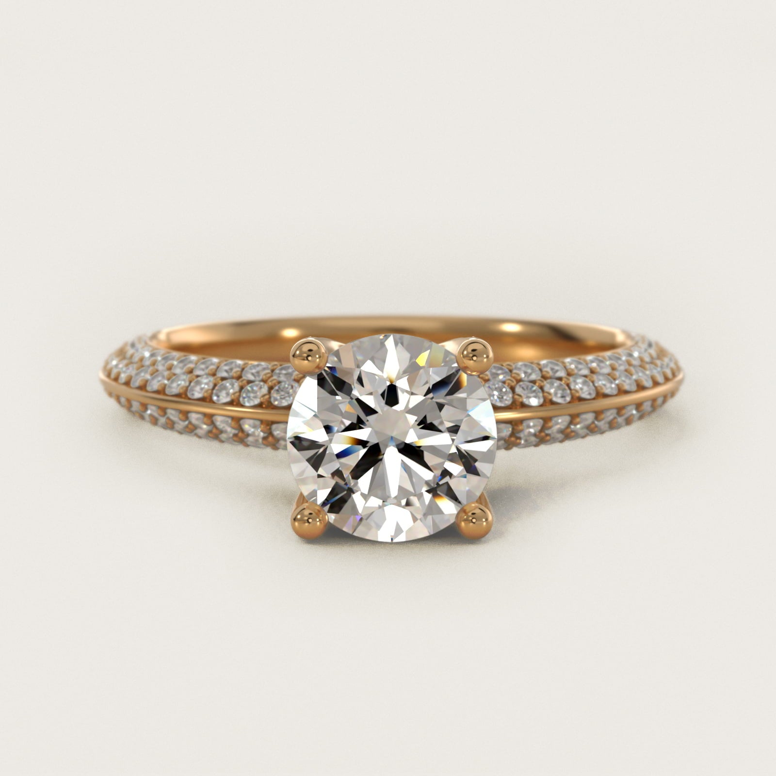 The Gallery Collection™ Knife Edge MicropavŽ Diamond Engagement Ring in 18k Yellow Gold (3/8 ct. tw.) - Round Center