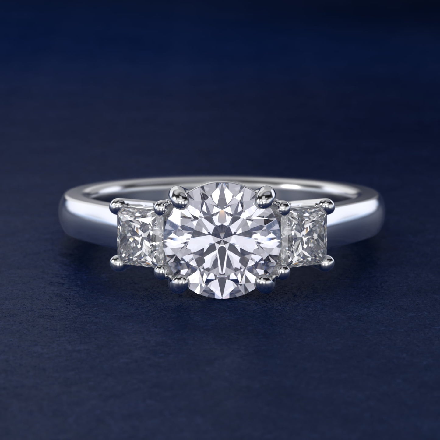 The Gallery Collectionª Princess-Cut Three-Stone Diamond Engagement Ring in Platinum (3/8 ct. tw.) - Round Center