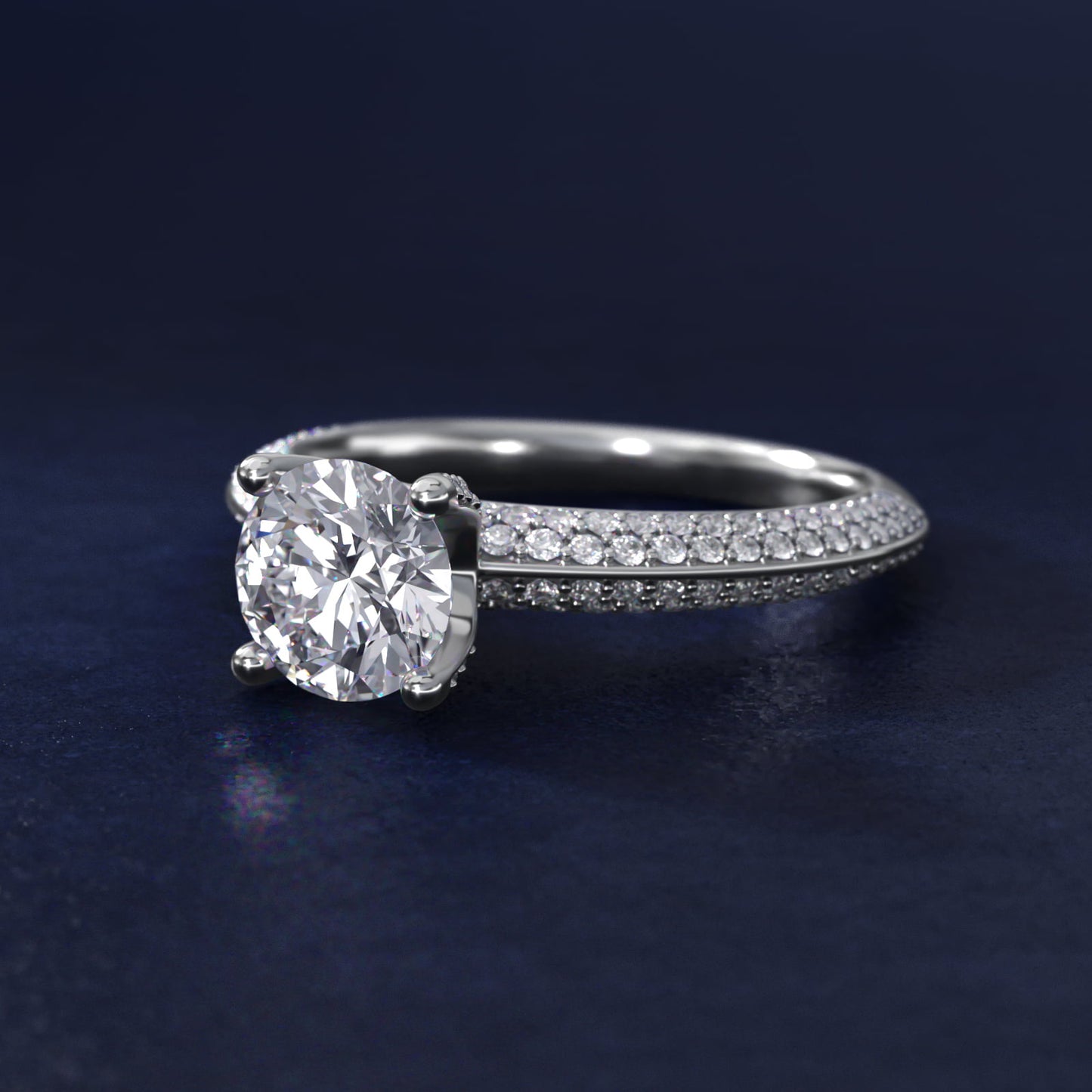 The Gallery Collection™ Knife Edge MicropavŽ Diamond Engagement Ring in Platinum (3/8 ct. tw.) - Round Center