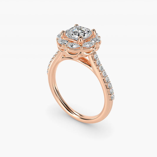The Ritz Emerald Halo Diamond Engagement Ring in 18k Rose Gold (1/2 ct. tw.) - Asscher Center