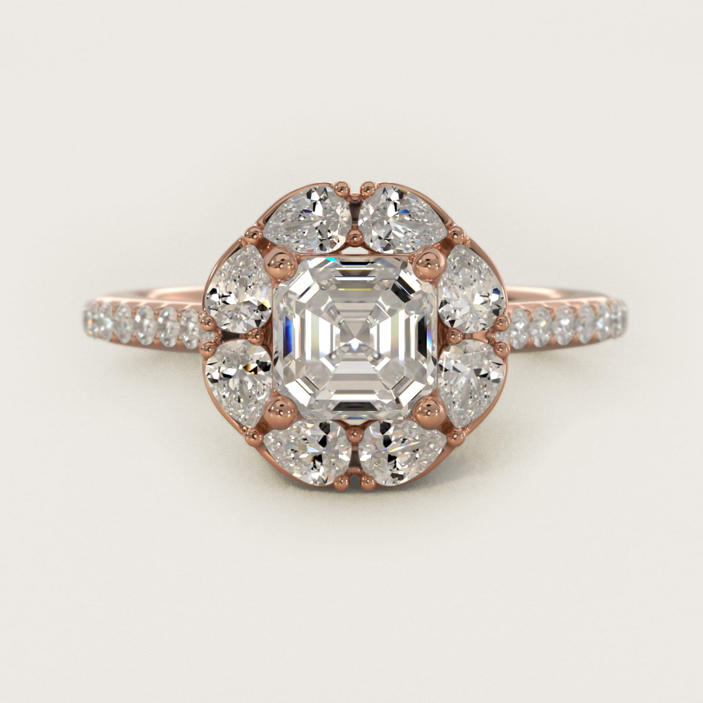 The Ritz Emerald Halo Diamond Engagement Ring in 14k Rose Gold (1/2 ct. tw.) - Asscher Center