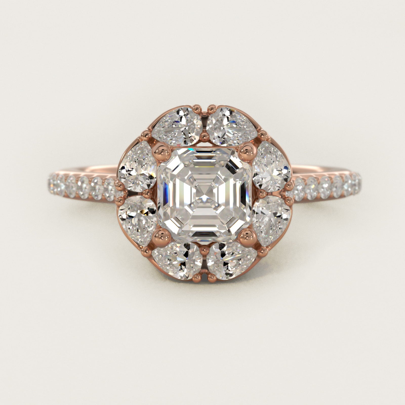 The Ritz Emerald Halo Diamond Engagement Ring in 14k Rose Gold (1/2 ct. tw.) - Asscher Center