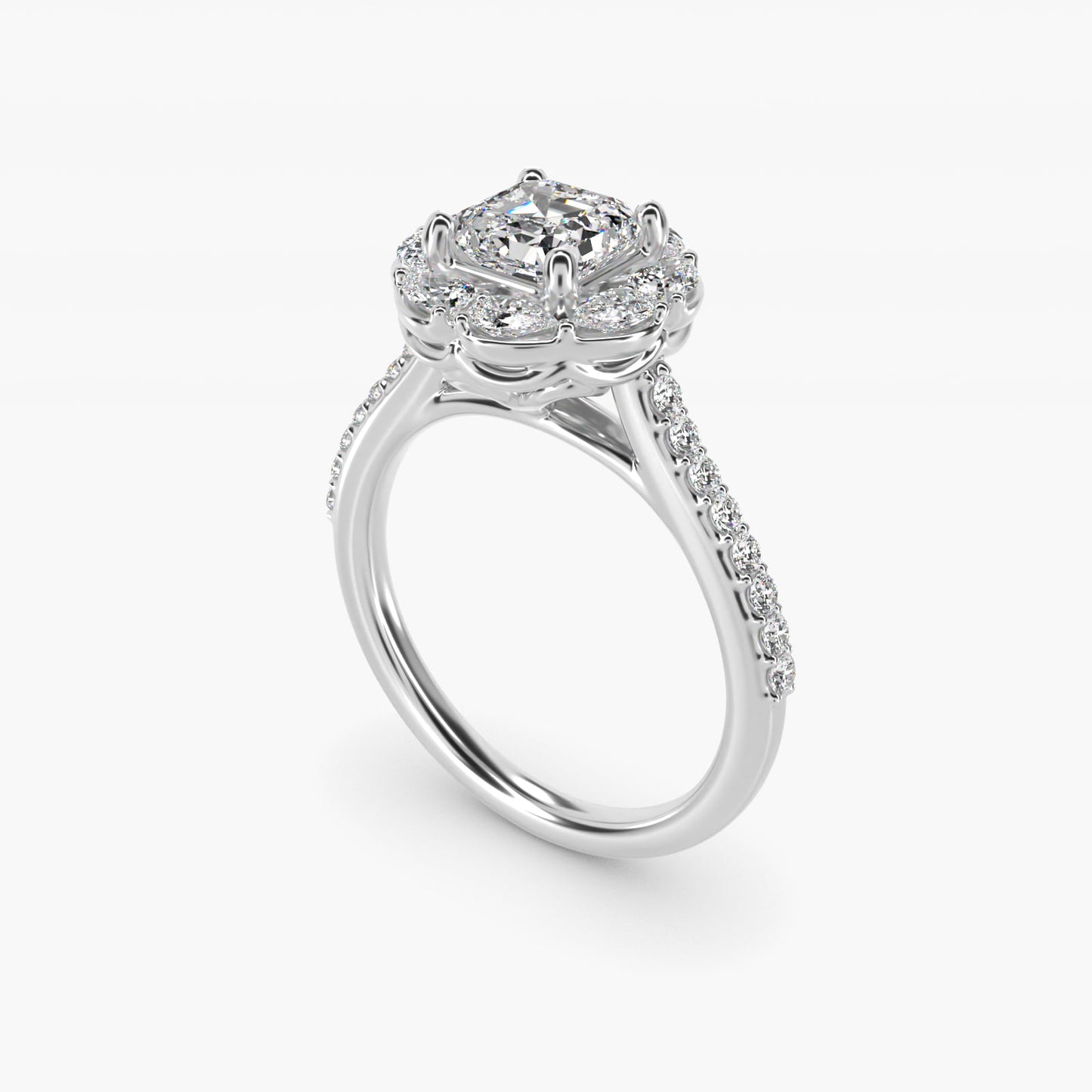 The Ritz Emerald Halo Diamond Engagement Ring in 14k White Gold (1/2 ct. tw.) - Asscher Center