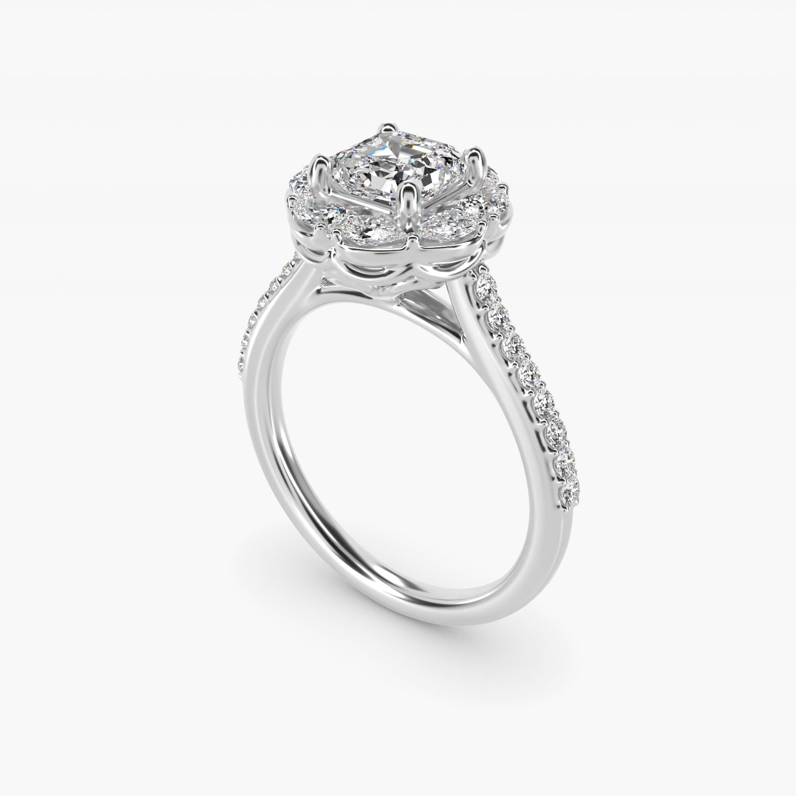 The Ritz Emerald Halo Diamond Engagement Ring in 18k White Gold (1/2 ct. tw.) - Asscher Center