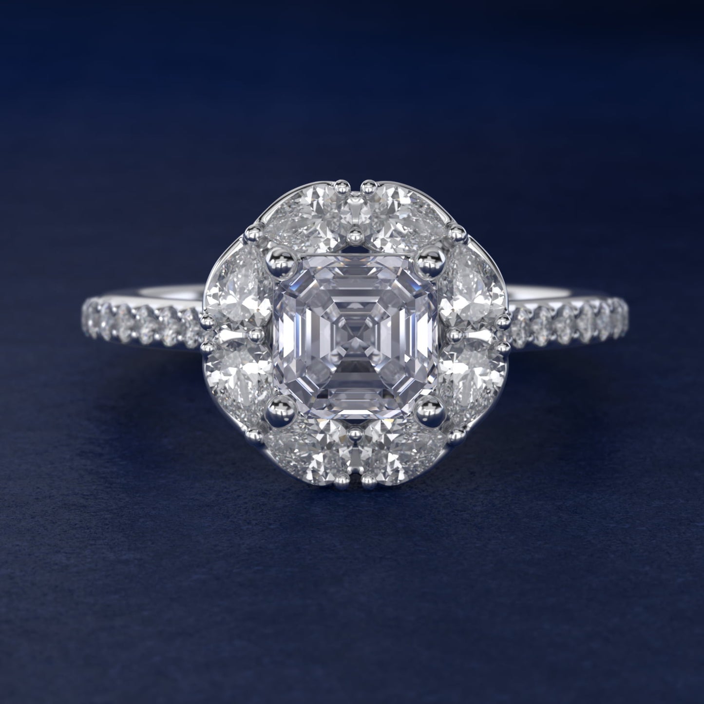 The Ritz Emerald Halo Diamond Engagement Ring in 14k White Gold (1/2 ct. tw.) - Asscher Center