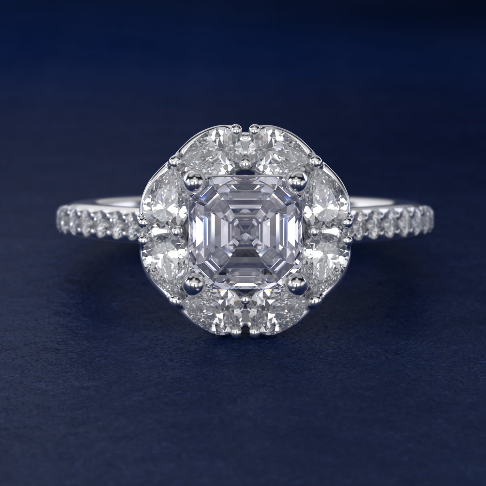 The Ritz Emerald Halo Diamond Engagement Ring in 14k White Gold (1/2 ct. tw.) - Asscher Center