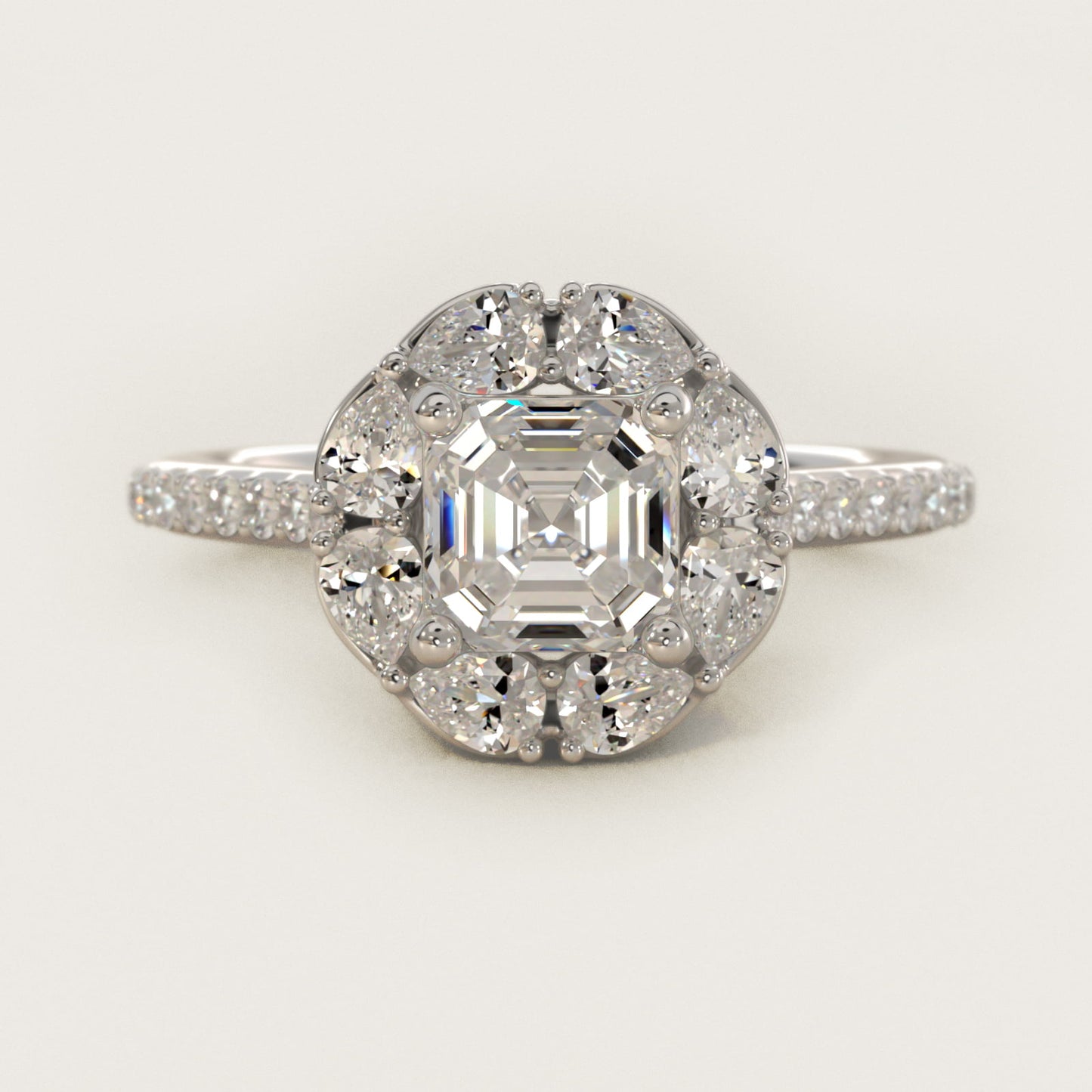 The Ritz Emerald Halo Diamond Engagement Ring in 14k White Gold (1/2 ct. tw.) - Asscher Center