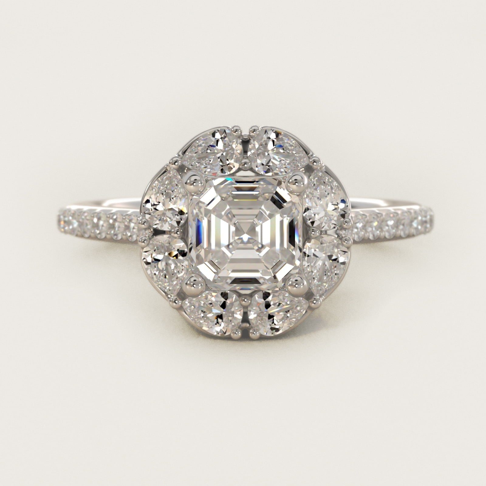 The Ritz Emerald Halo Diamond Engagement Ring in 18k White Gold (1/2 ct. tw.) - Asscher Center