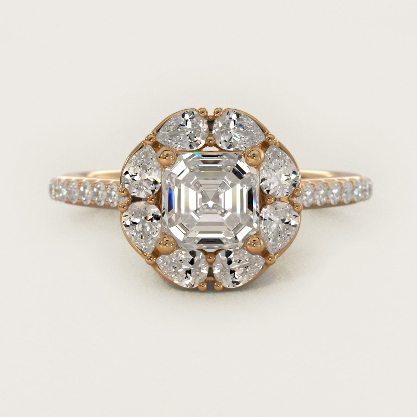 The Ritz Emerald Halo Diamond Engagement Ring in 18k Yellow Gold (1/2 ct. tw.) - Asscher Center