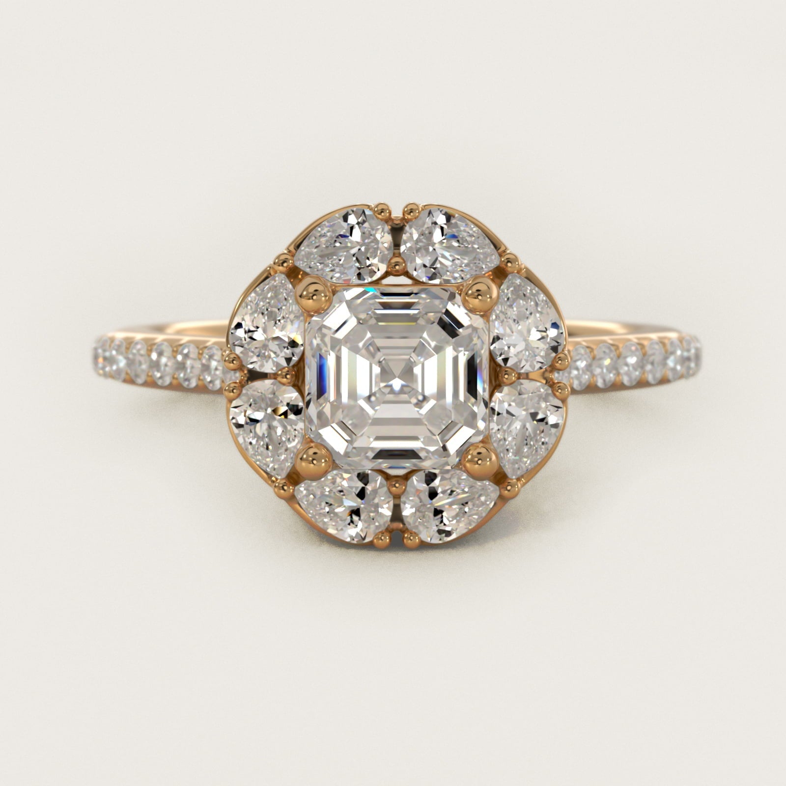 The Ritz Emerald Halo Diamond Engagement Ring in 18k Yellow Gold (1/2 ct. tw.) - Asscher Center