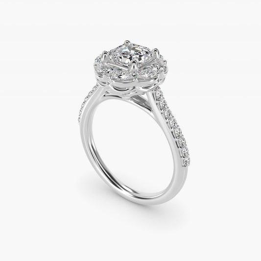The Ritz Emerald Halo Diamond Engagement Ring in Platinum (1/2 ct. tw.) - Asscher Center