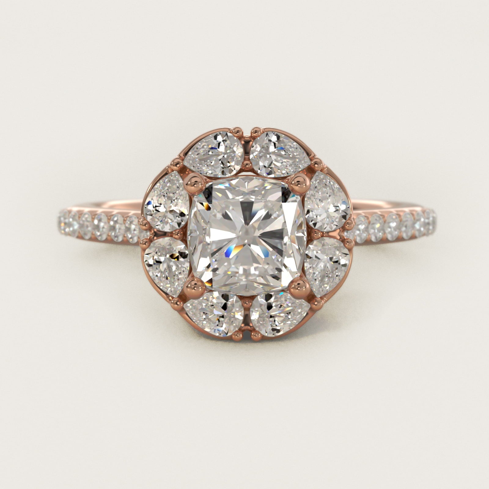 The Ritz Emerald Halo Diamond Engagement Ring in 14k Rose Gold (1/2 ct. tw.) - Cushion Center