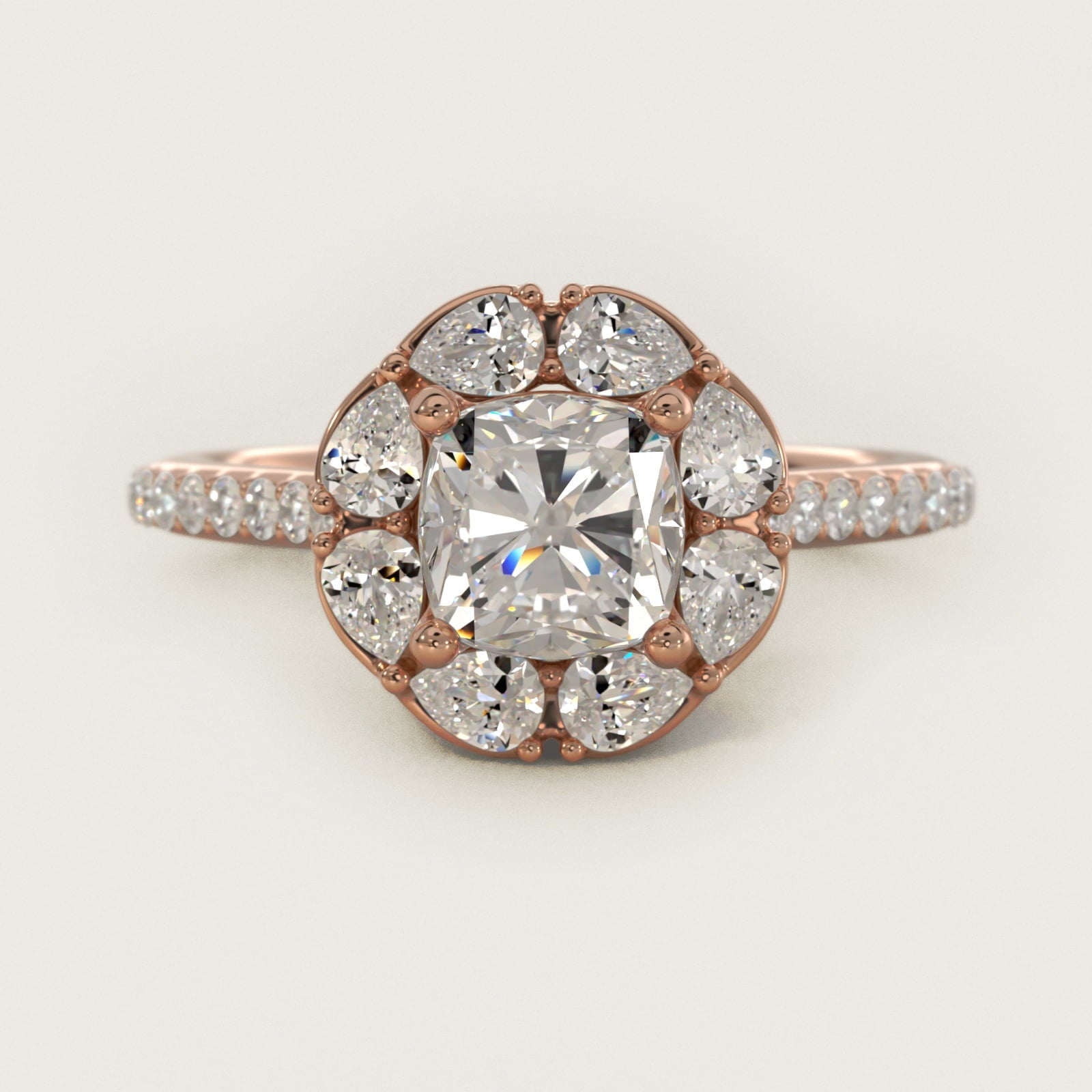 The Ritz Emerald Halo Diamond Engagement Ring in 18k Rose Gold (1/2 ct. tw.) - Cushion Center