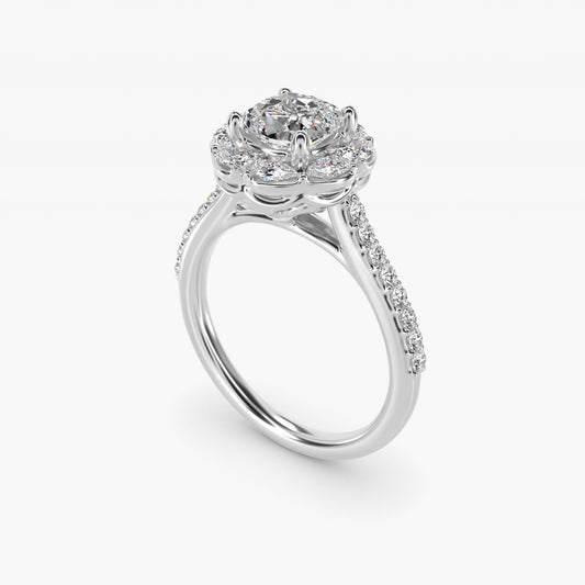 The Ritz Emerald Halo Diamond Engagement Ring in 14k White Gold (1/2 ct. tw.) - Cushion Center