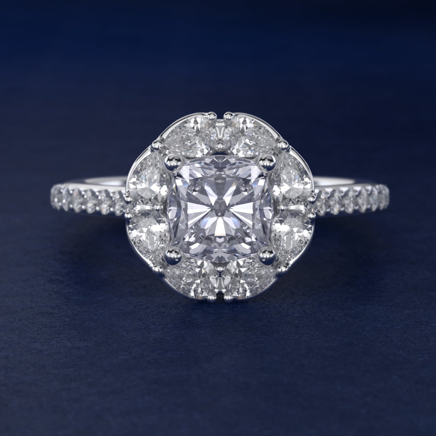 The Ritz Emerald Halo Diamond Engagement Ring in 14k White Gold (1/2 ct. tw.) - Cushion Center