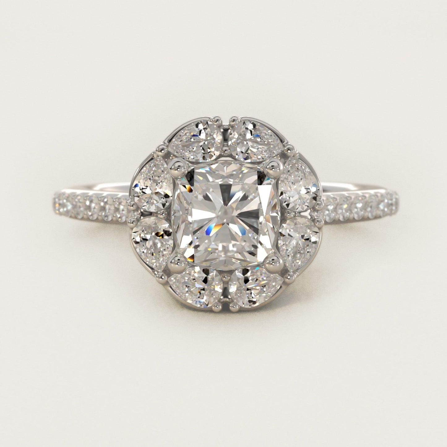 The Ritz Emerald Halo Diamond Engagement Ring in 18k White Gold (1/2 ct. tw.) - Cushion Center