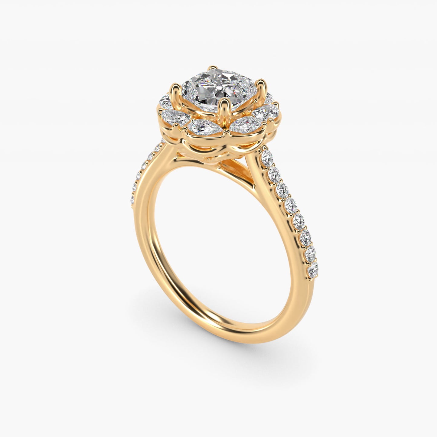 The Ritz Emerald Halo Diamond Engagement Ring in 14K Yellow Gold (1/2 ct. tw.) - Cushion Center