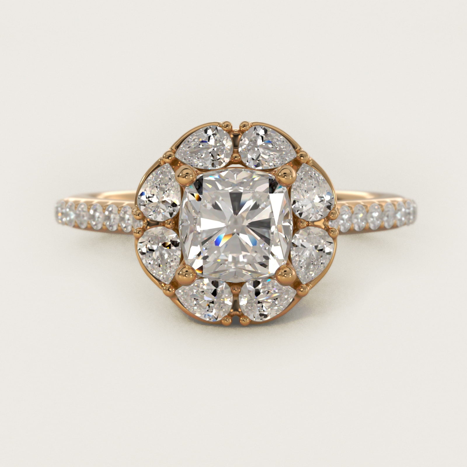 The Ritz Emerald Halo Diamond Engagement Ring in 14K Yellow Gold (1/2 ct. tw.) - Cushion Center