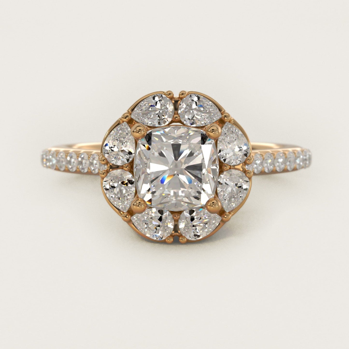 The Ritz Emerald Halo Diamond Engagement Ring in 18k Yellow Gold (1/2 ct. tw.) - Cushion Center