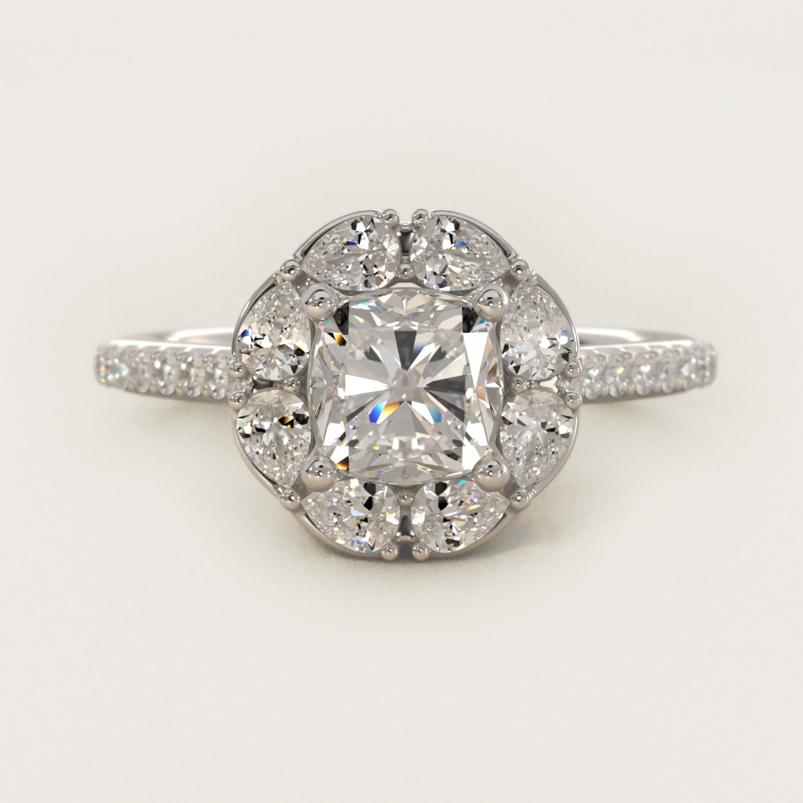 The Ritz Emerald Halo Diamond Engagement Ring in Platinum (1/2 ct. tw.) - Cushion Center