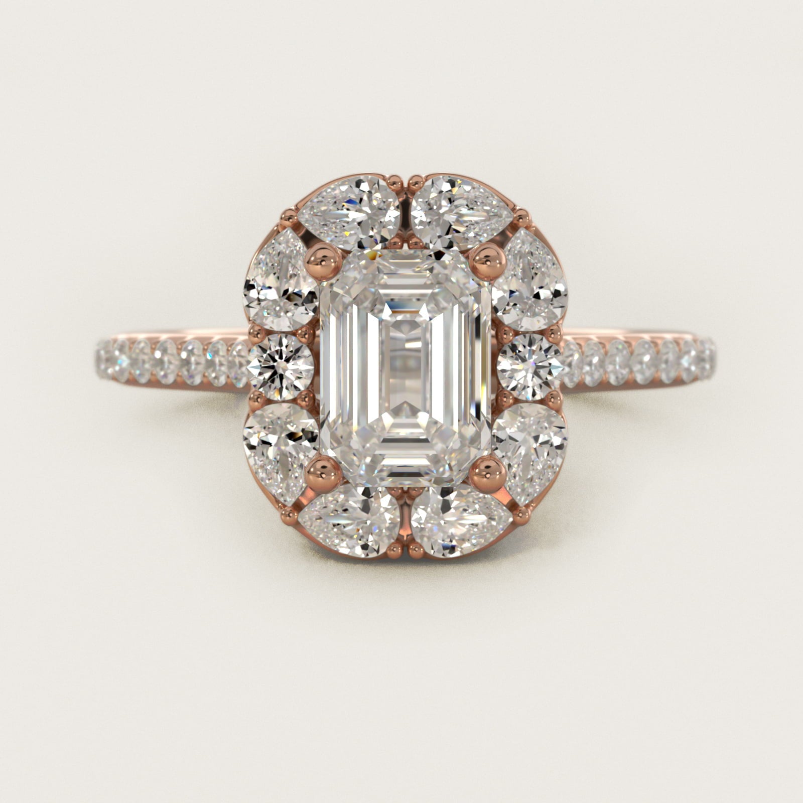 The Ritz Emerald Halo Diamond Engagement Ring in 14k Rose Gold (1/2 ct. tw.) - Emerald Center
