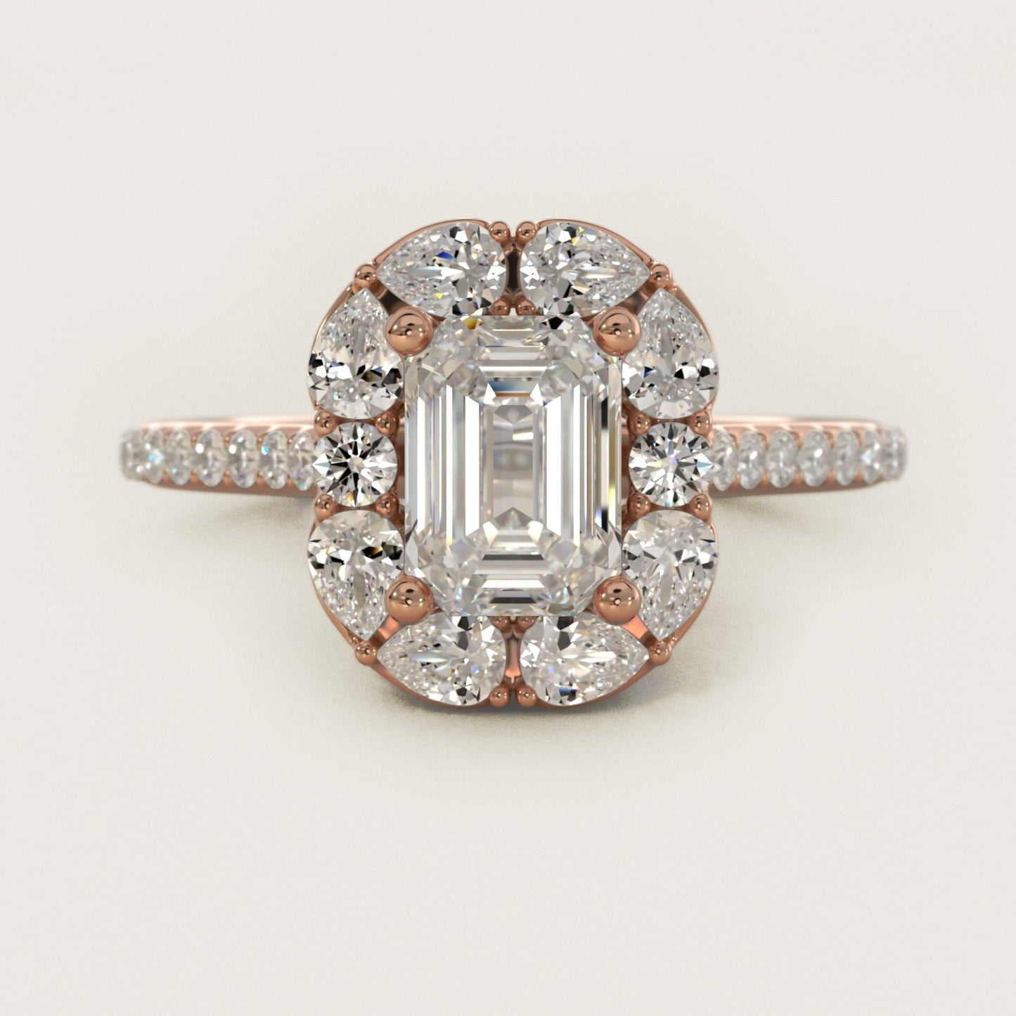The Ritz Emerald Halo Diamond Engagement Ring in 18k Rose Gold (1/2 ct. tw.) - Emerald Center