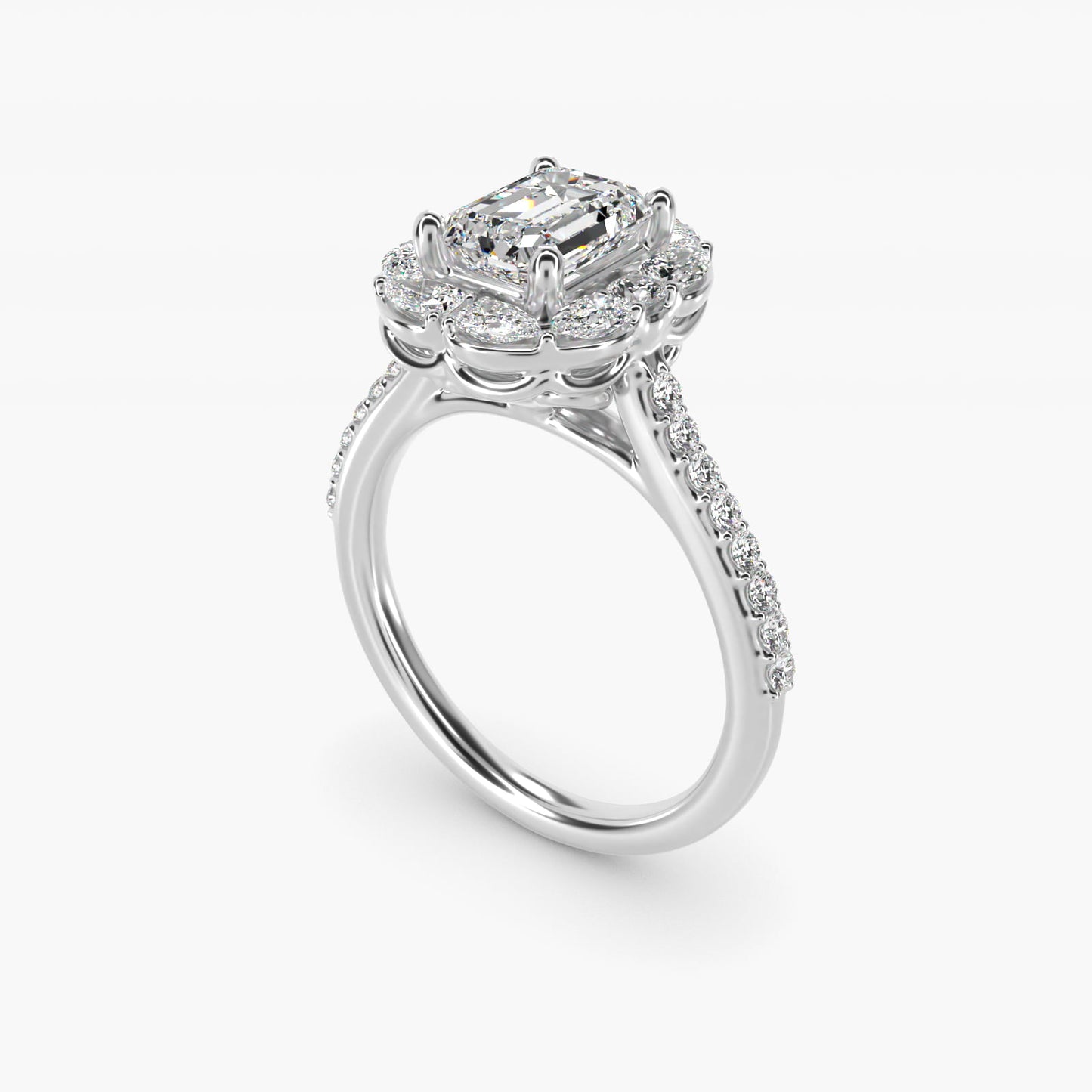 The Ritz Emerald Halo Diamond Engagement Ring in 14k White Gold (1/2 ct. tw.) - Emerald Center