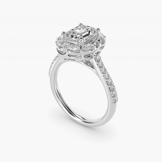 The Ritz Emerald Halo Diamond Engagement Ring in 14k White Gold (1/2 ct. tw.) - Emerald Center