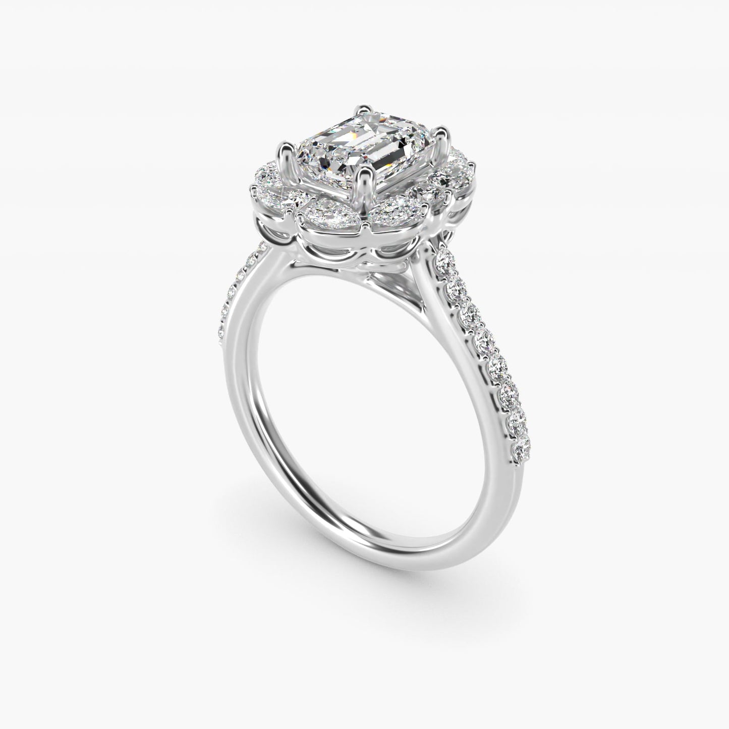 The Ritz Emerald Halo Diamond Engagement Ring in 18k White Gold (1/2 ct. tw.) - Emerald Center