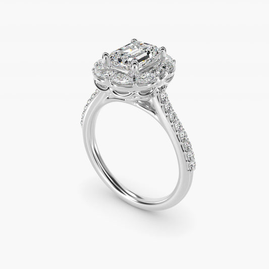 The Ritz Emerald Halo Diamond Engagement Ring in 18k White Gold (1/2 ct. tw.) - Emerald Center