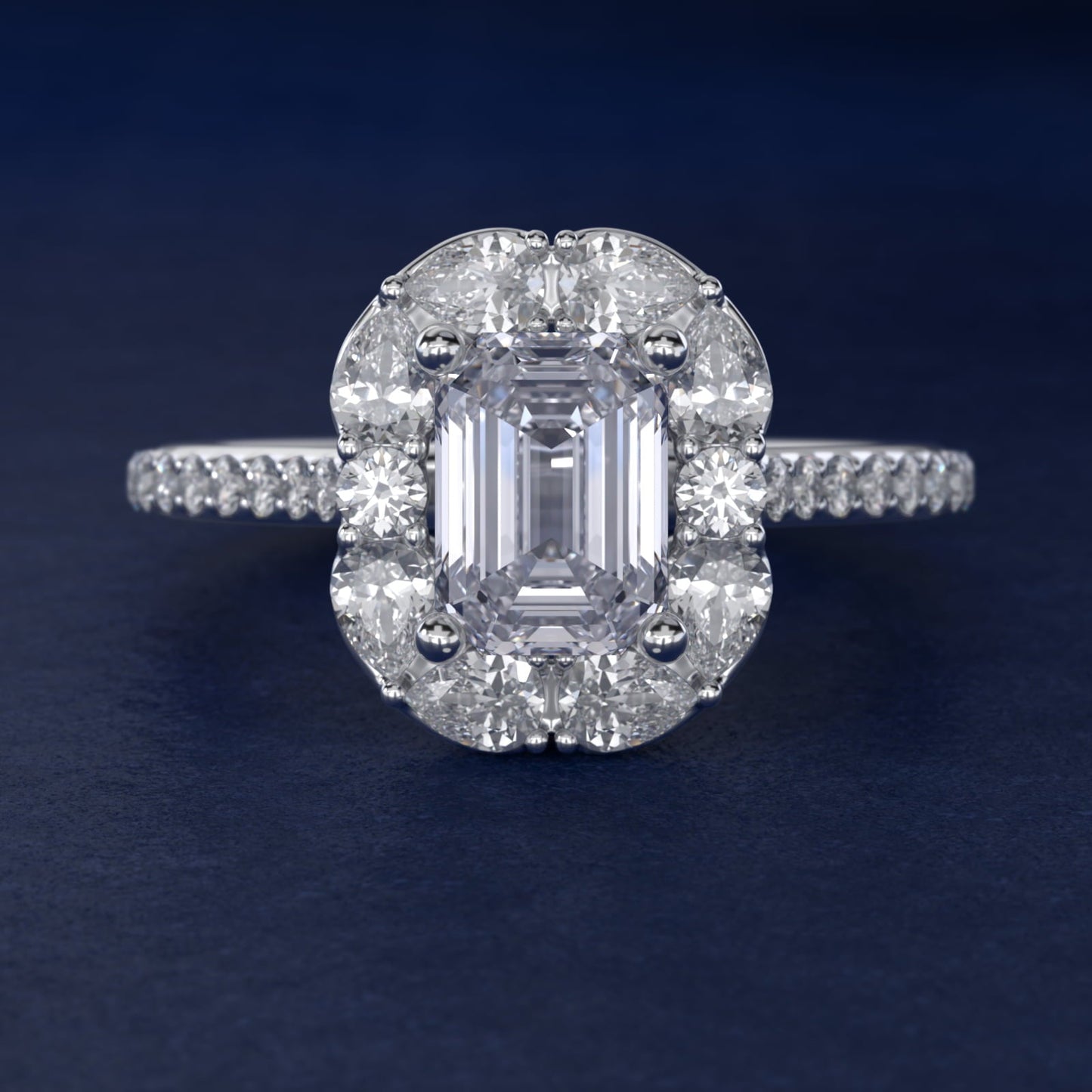 The Ritz Emerald Halo Diamond Engagement Ring in 18k White Gold (1/2 ct. tw.) - Emerald Center