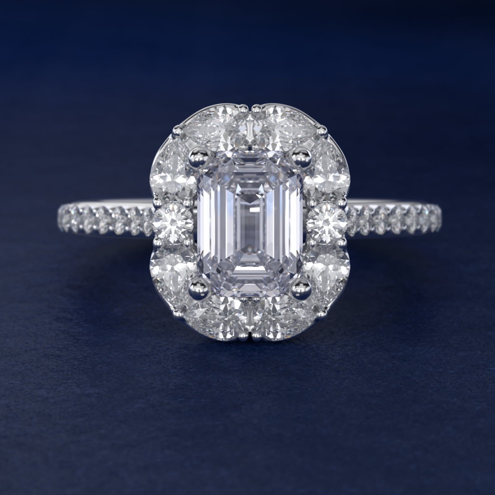 The Ritz Emerald Halo Diamond Engagement Ring in 18k White Gold (1/2 ct. tw.) - Emerald Center
