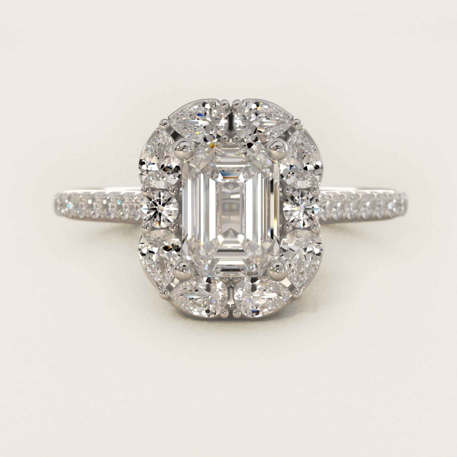 The Ritz Emerald Halo Diamond Engagement Ring in 14k White Gold (1/2 ct. tw.) - Emerald Center